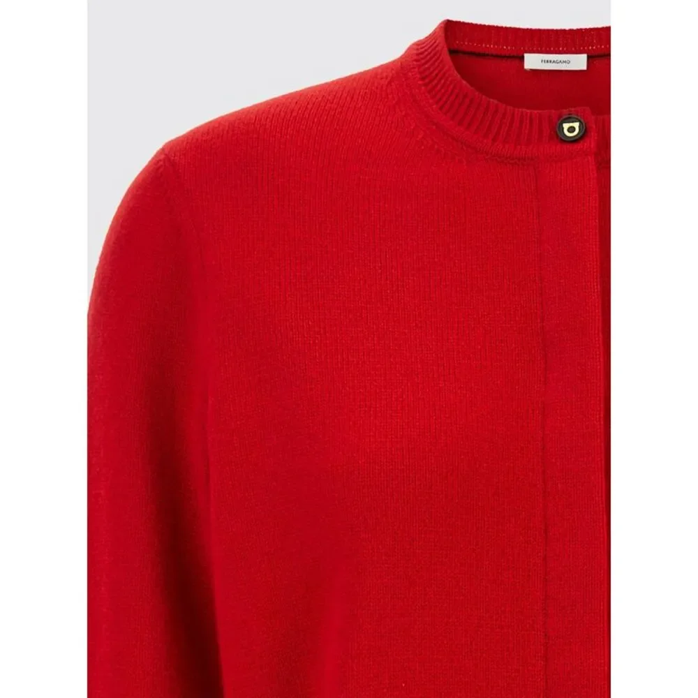 Ferragamo Women Ferragamo Crewneck Cardigan In Pure Cashmere With Tie-Waist Belt